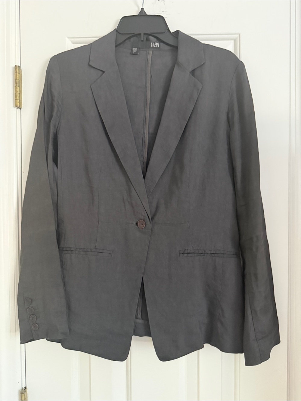 Eileen Fisher Charcoal Single-Button Linen Blazer